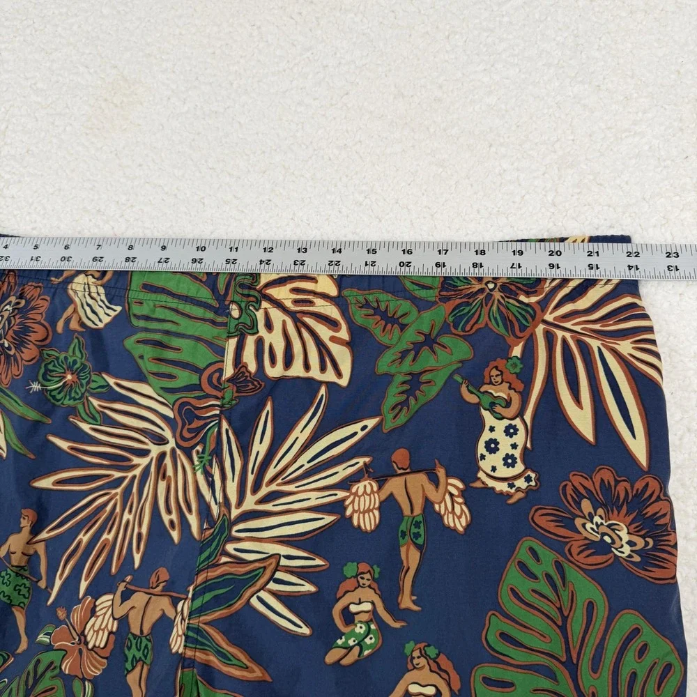Polo Sport Ralph Lauren Vintage XL Hawaiian Hula Print Swim Trunks Navy Blue 90s